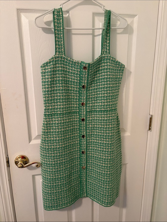 Sandro Paris Dresses & Skirts - Green Houndstooth Button-Front Mini Dress